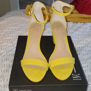 Lemon yellow block heel sandals